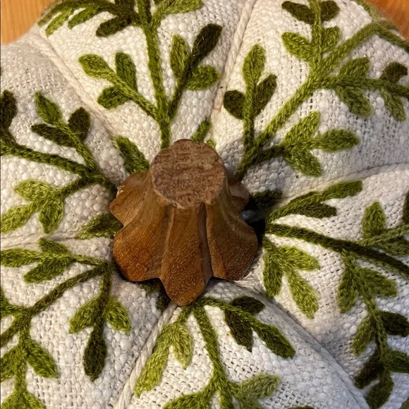 Embroidered Small Green and White Fabric Pumpkin - Picture 9 of 10